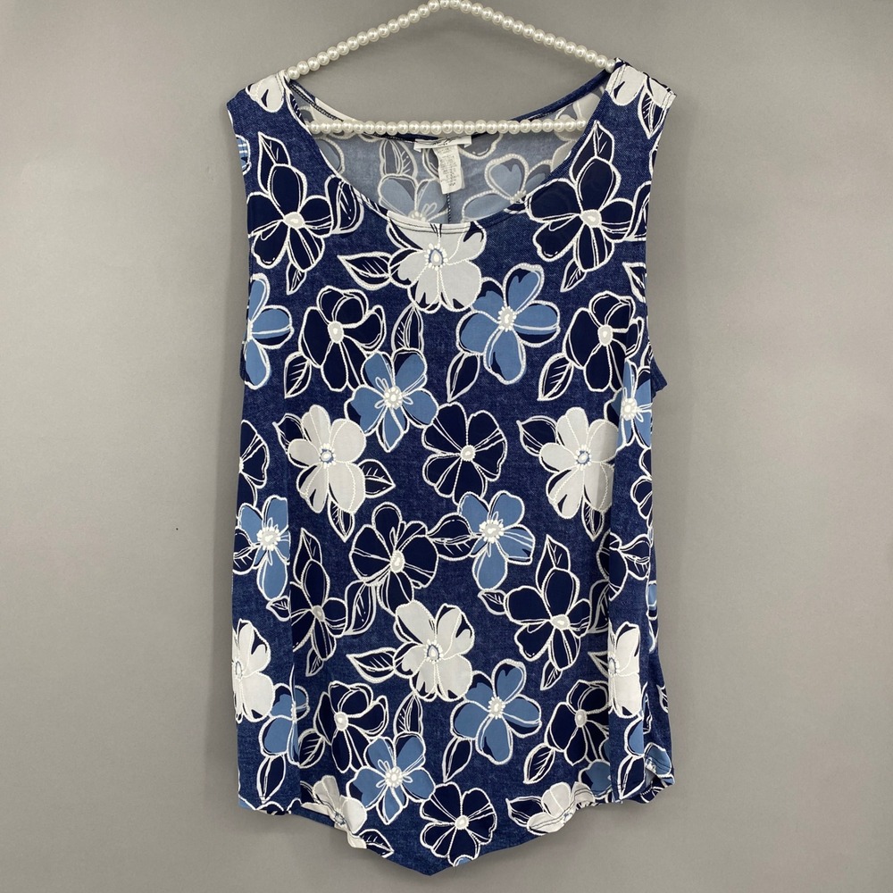 Y2K Rue Juju Floral Tank Top Womens Large Blue Sleeveless Knit Stretch
Plus Sz